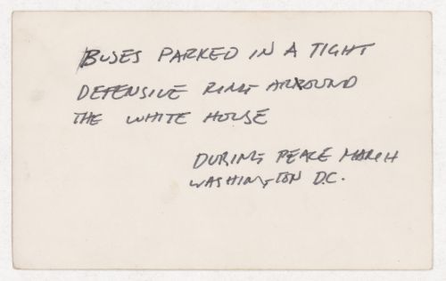 Buses parked in a tight defensive ring ar[r]ound the white house during Peace March Washington D.C.