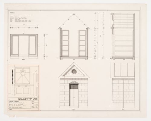 Plan, elevations, and sections, Nuovo cimitero San Cataldo, Modena, Italy