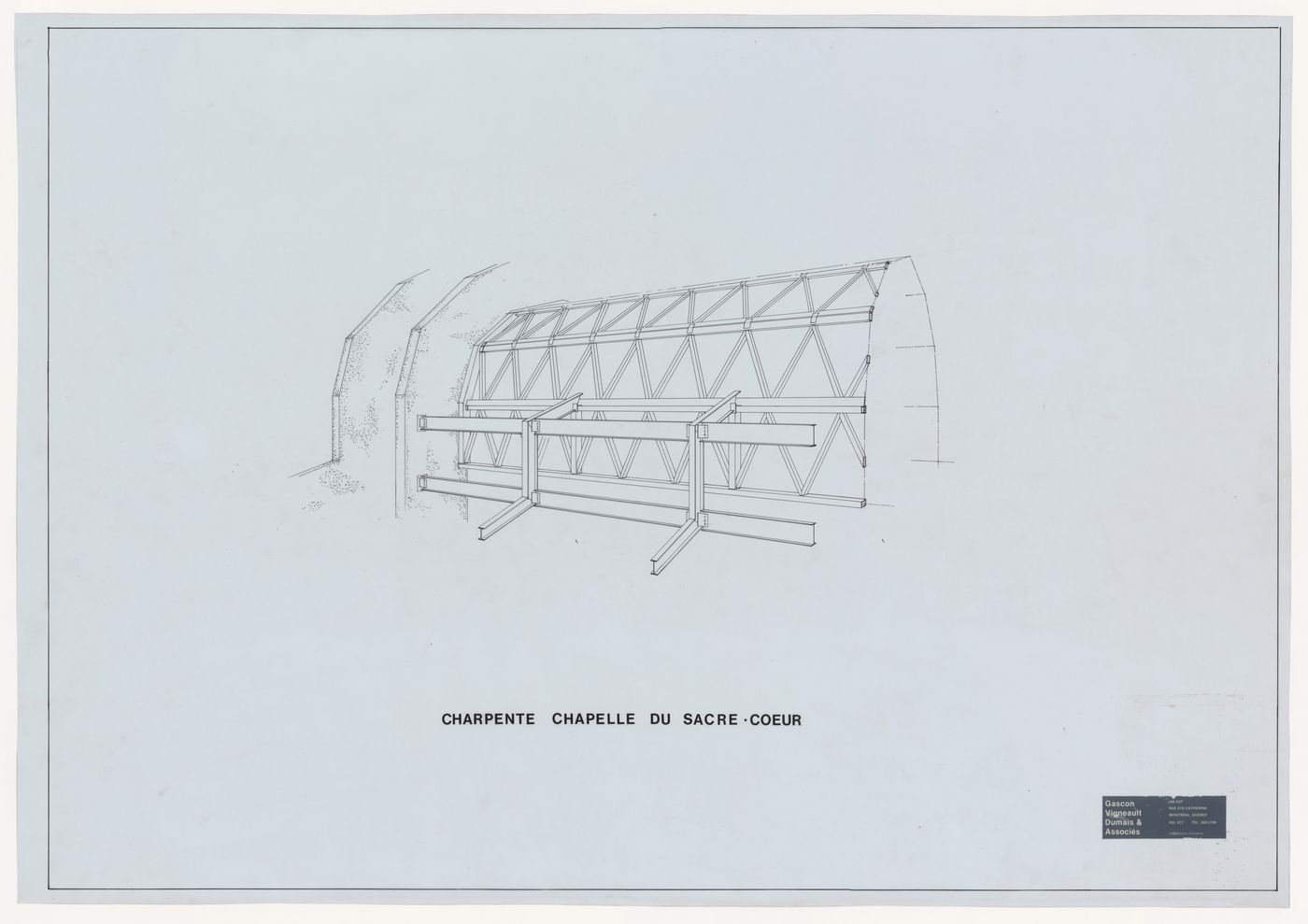 Axonometric view for the framework for the reconstruction of the Chapelle du Sacré-Coeur, Notre-Dame de Montréal