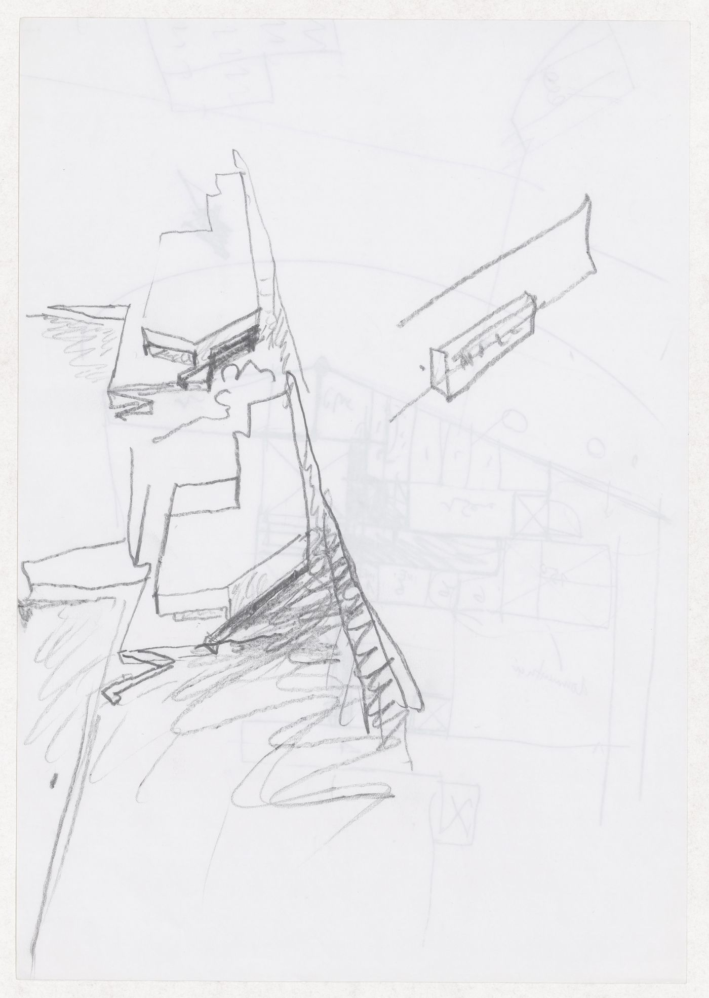 Sketch axonometric view for Museu de Arte Contemporânea para Helsínquia, Helsinki, Finland; verso sketch floor plan for Museu de Arte Contemporânea para Helsínquia, Helsinki, Finland