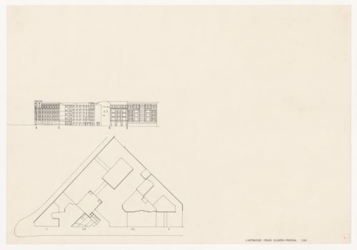 Elevation and plan for Block 11 e 12, Kottbusser Damm [11-12 Kottbusser Damm], Berlin, Germany