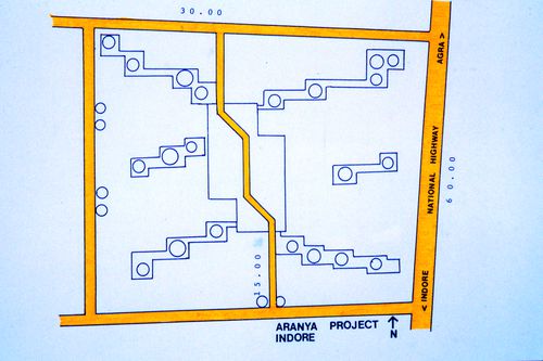 Site planning for Aranya township in Indore, India, used for the Human Settlement Training Package "Package 2: Affordable Urban Design"