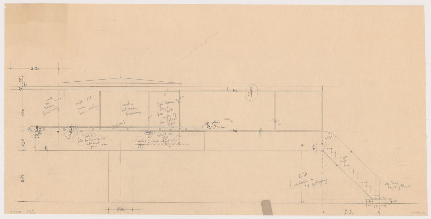 Elevation and sectional details for the solarium for Johnson House, Pinehurst, North Carolina