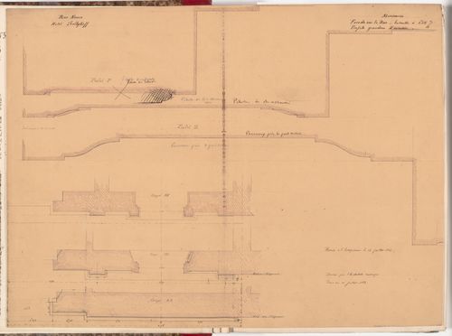 Plans and full-scale profiles for the pilasters and panels for the principal façade, Hôtel Soltykoff
