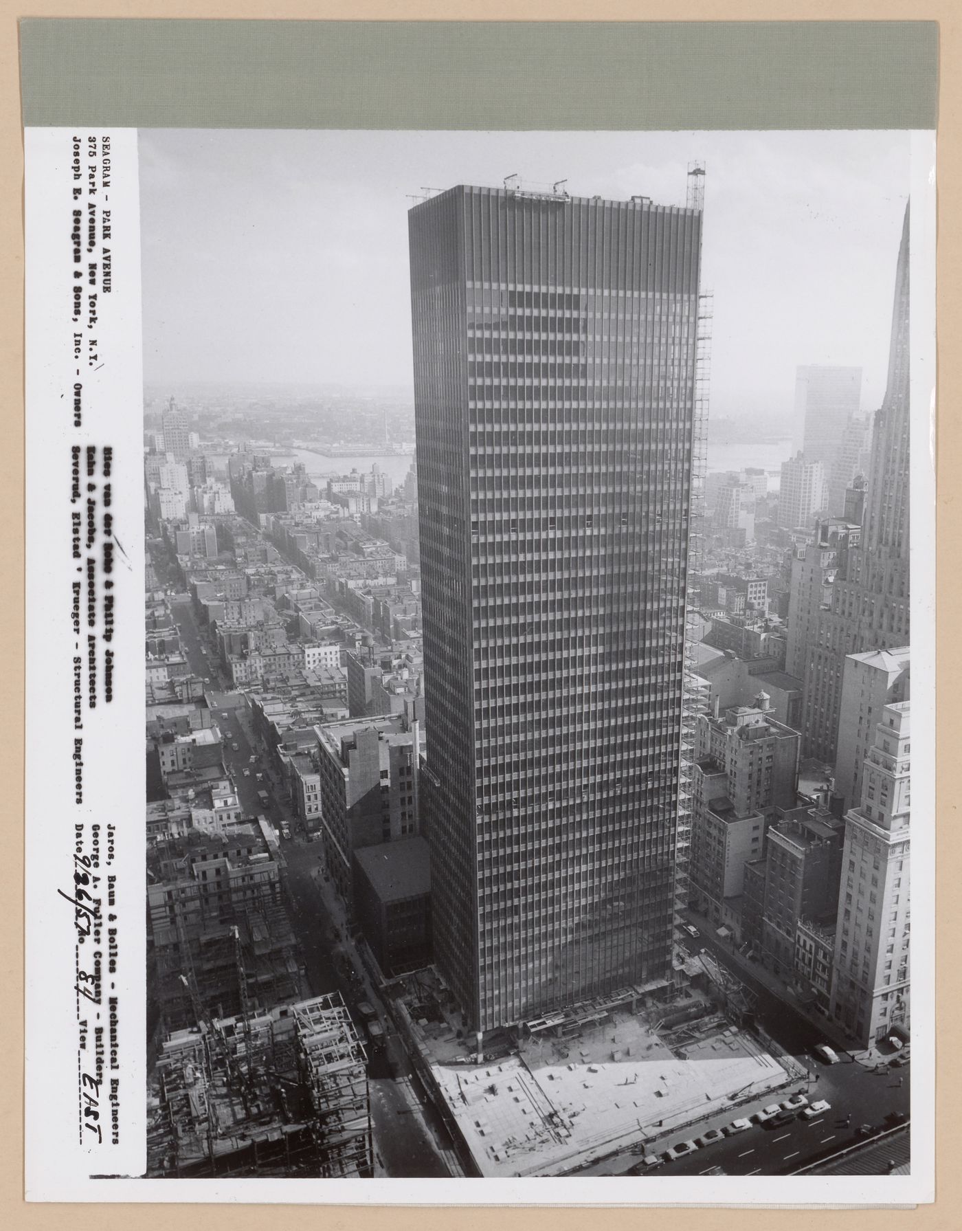 Seagram building under construction, 375 Park avenue, New York, N.Y., east view