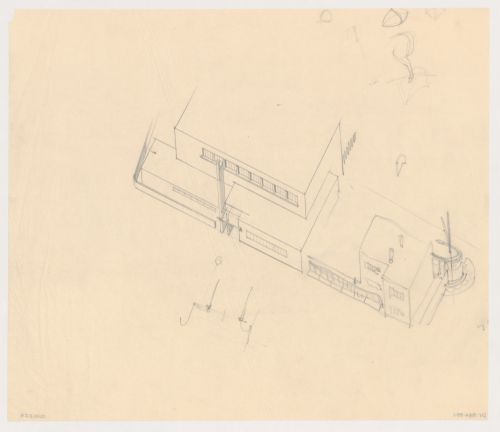 Bird's-eye axonometric for the church for Kiefhoek Housing Estate, Rotterdam, Netherlands