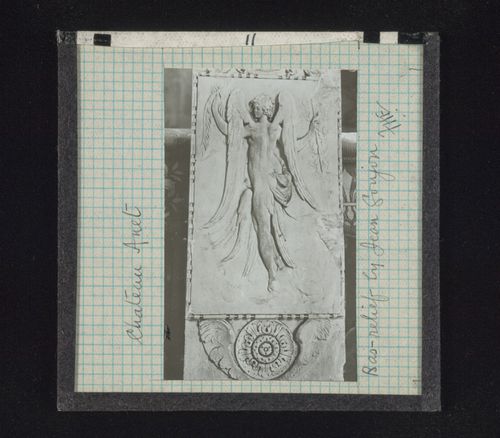 View of bas-relief of woman with wings at Chateau d’Anet, Anet, France