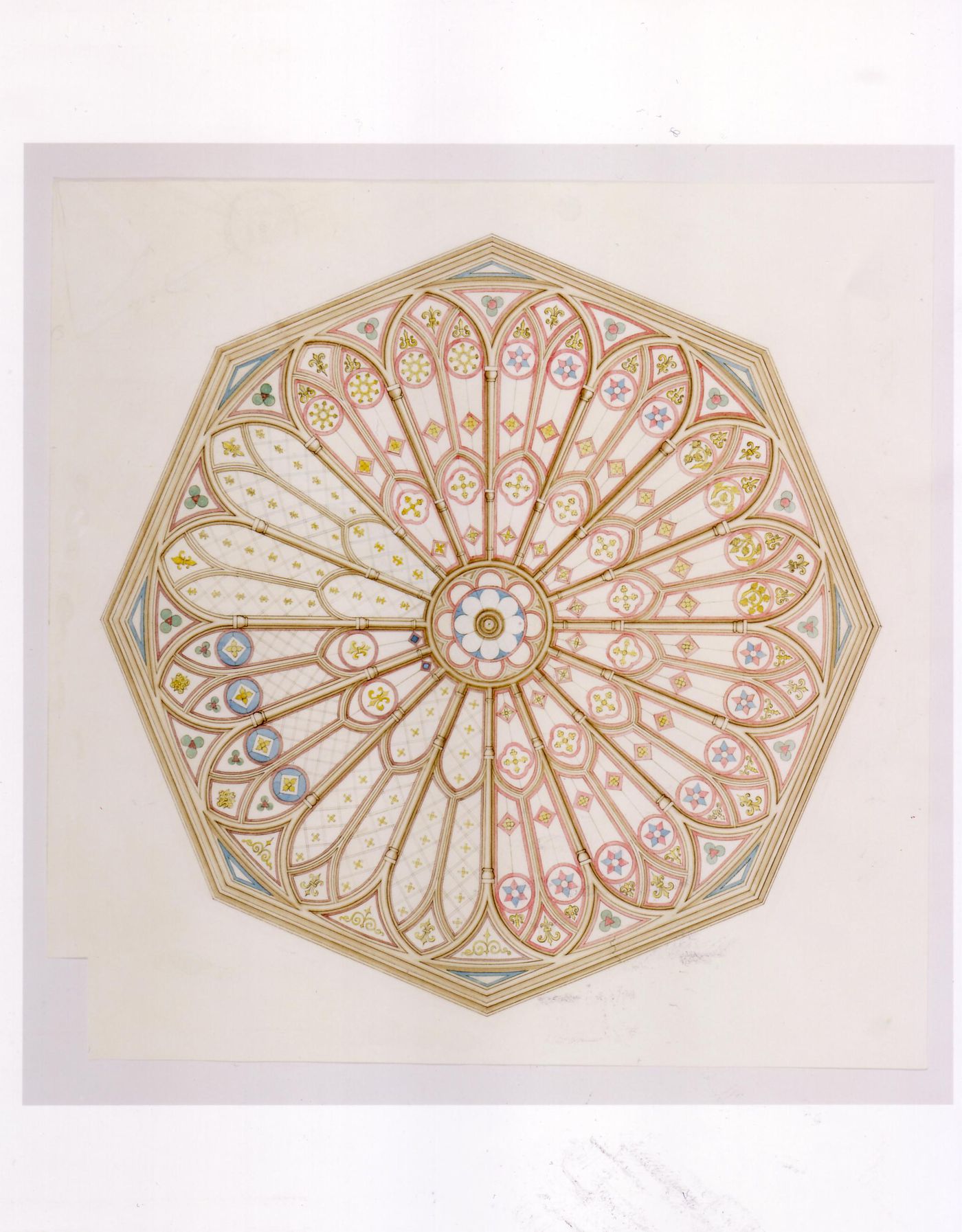 Plan for a stained glass window for the ceiling for the interior design by Bourgeau et Leprohon for Notre-Dame de Montréal
