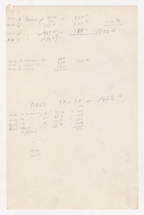 Notes and calculations for space requirements, probably for Illinois Institute of Technology