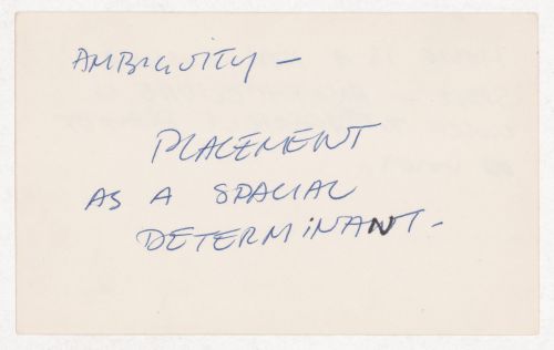 Ambiguity - Placement as a spacial determinant -; [verso]: Music is a non-lumina space - Anarchitecture is closer to the perfect play of voids