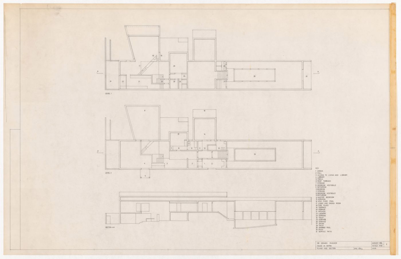 Section and plan for Casa Erhard Josef Pascher, Sintra, Portugal