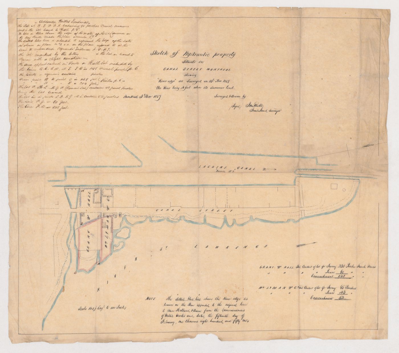 Sketch of hydraulic property on Canal Street, Montréal