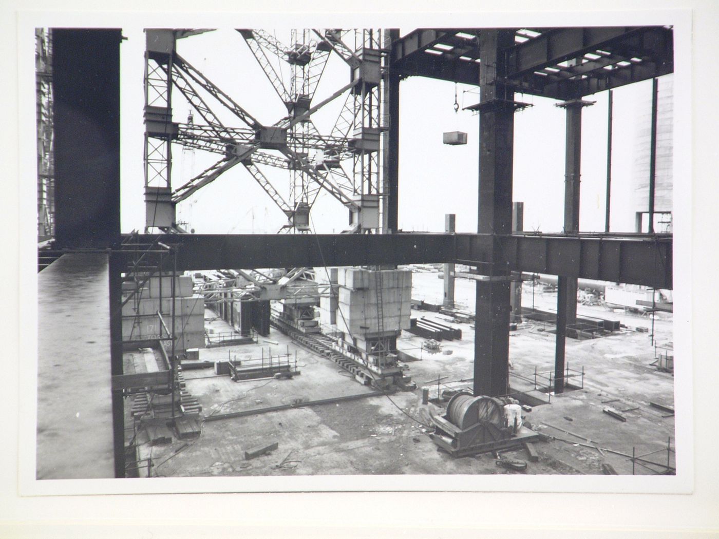 View of construction of steel structure for power station, United Kingdom