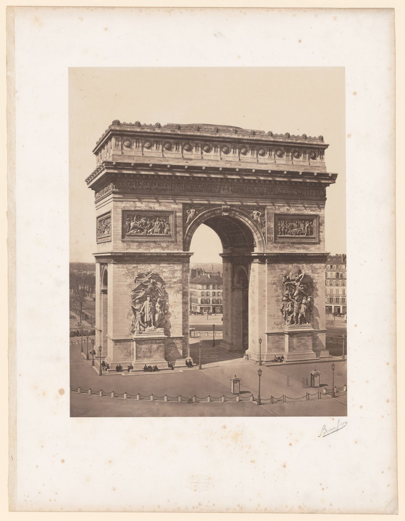 View of south side of L'Arc de Triomphe de L'Étoile, Paris, France