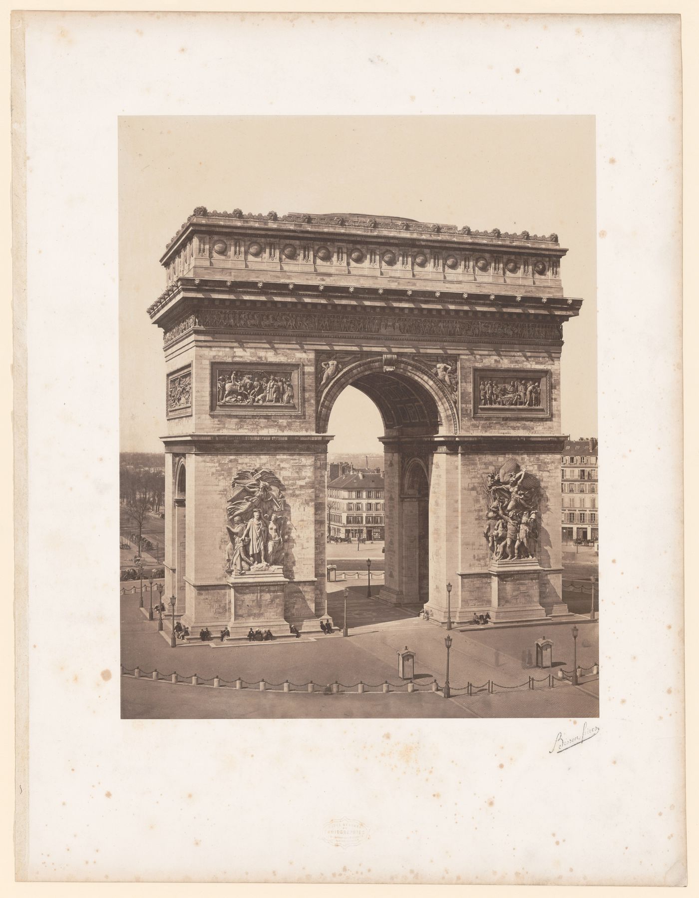 View of south side of L'Arc de Triomphe de L'Étoile, Paris, France