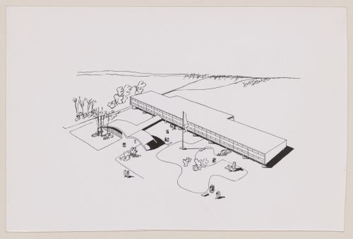 Photograph of drawing of an unidentified building, possibly a school
