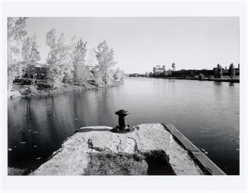 View of Lachine Canal looking east with the Canadian Switch & Spring Company Building and the Five Roses Flour Mill in the background, Montréal, Québec