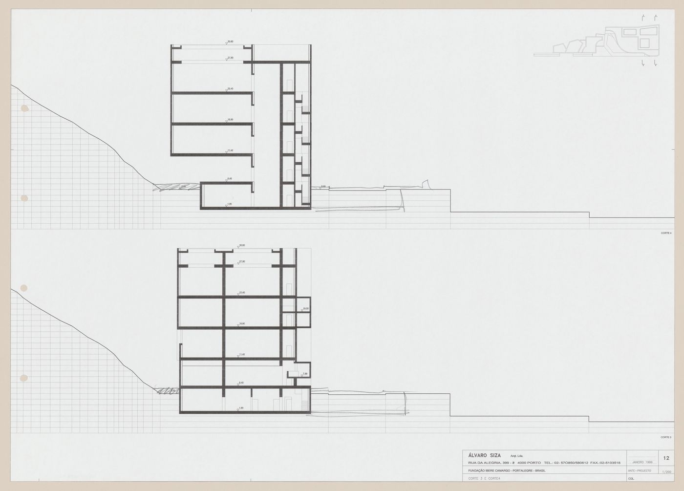 Sections for C. Cultural e Audit. para a Fundação Iberê  Camargo [Iberê  Camargo Foundation Museum], Porto Alegre, Brazil