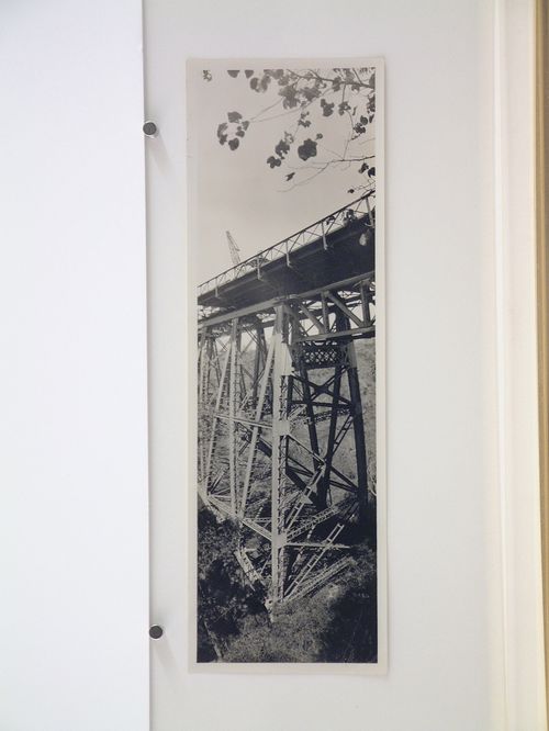 Vertical panoramic view of Victoria Falls Bridge under construction, Zambezi River, crossing the border between Victoria Falls, Zimbabwe and Livingstone, Zambia