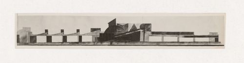 Photograph of a student drawing and a model for the exercise "Design of Surface. Holiday Decoration of the Viaduct on Kalanchevskaia Square in Honor of the 1 May" for the "Space" course at the Vkhutein (Moscow Higher Technical Institute), Moscow