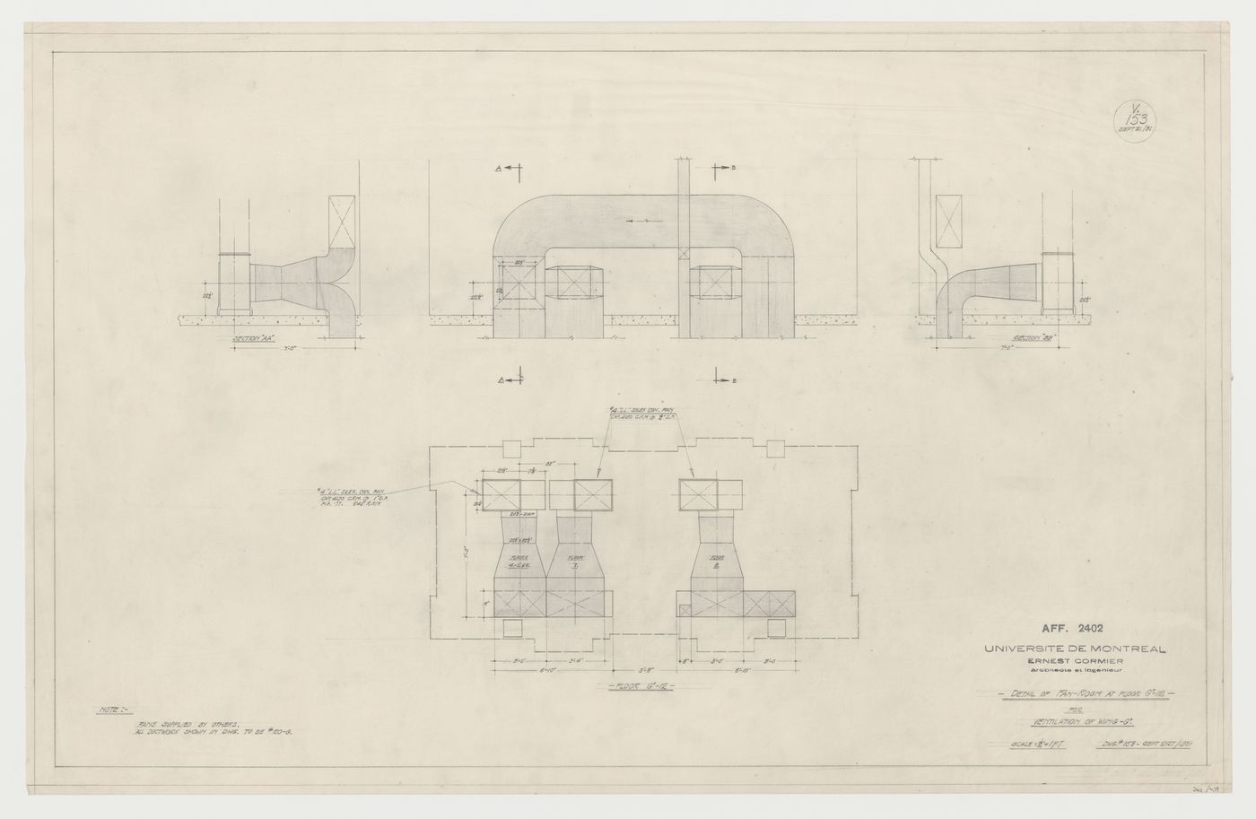 Détails de la salle de ventilation de l'aile G, Pavillon principal et campus, Université de Montréal, Montréal, Canada (1924-1947)