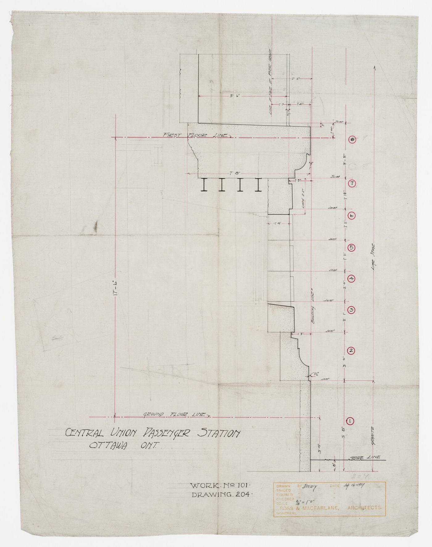 Section for Central Union Passenger Station, Ottawa, Ontario