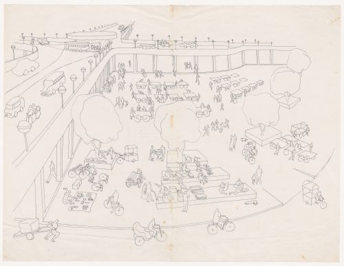 Sketch perspective of informal sector for Linear City, Chandigarh, India