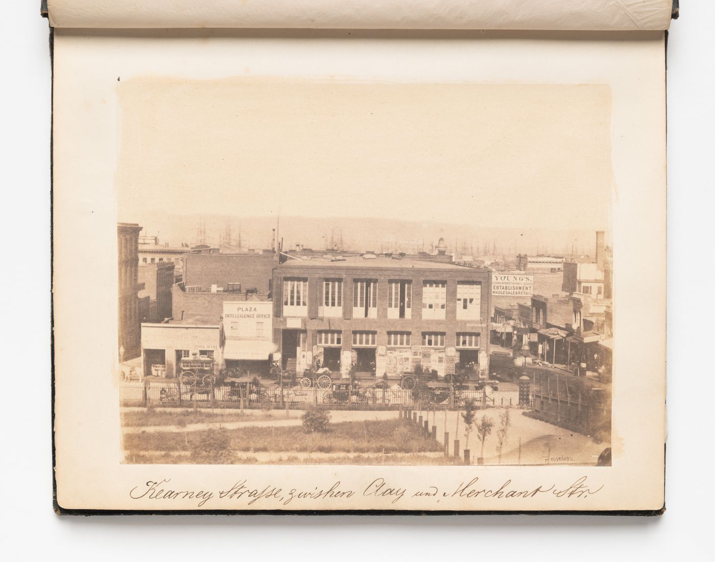 View of the Law and Order Party Headquarters from across Portsmouth Square (also known as the Plaza), San Francisco