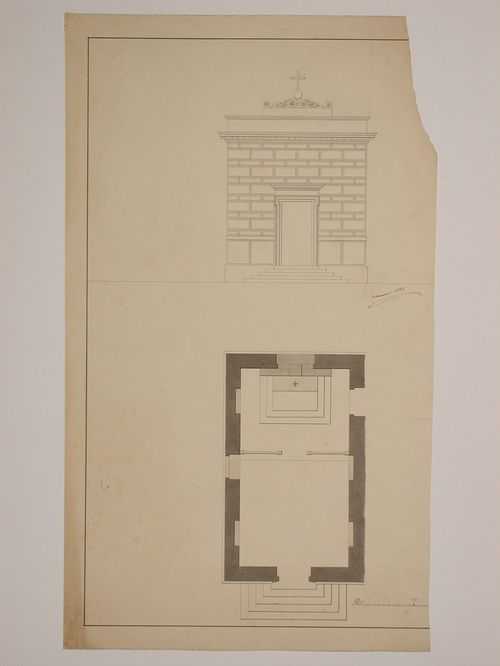 Elevation and plan for a funerary chapel