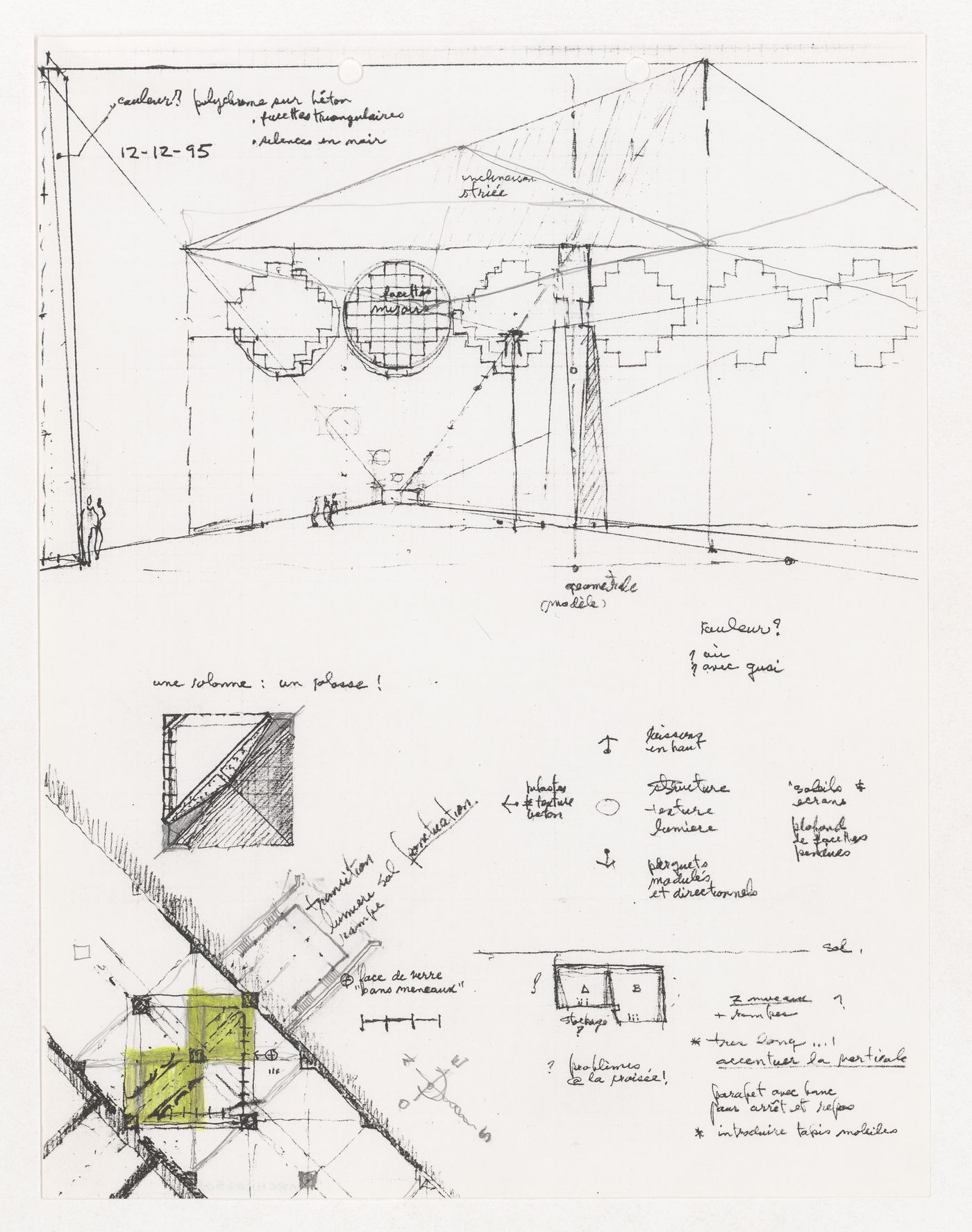 Croquis et notes pour le Projet pour un musée égyptien, Le Caire, Égypte