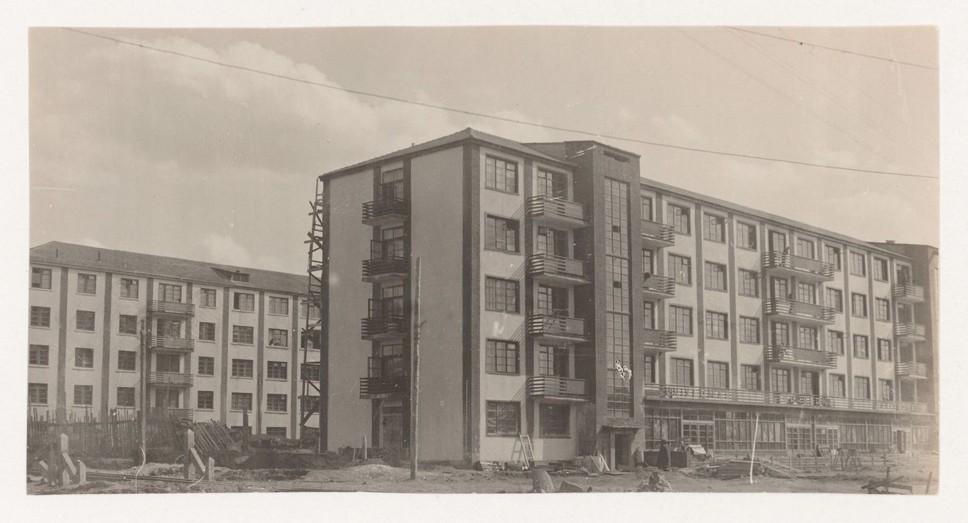 View of housing and a department store, Stalinsk, Soviet Union (now Novokuznetsk, Russia)