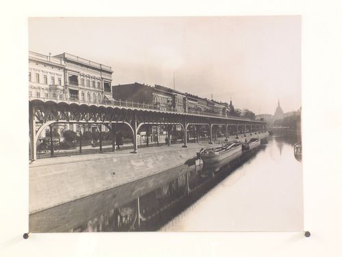 View of the elevated railway system along a river