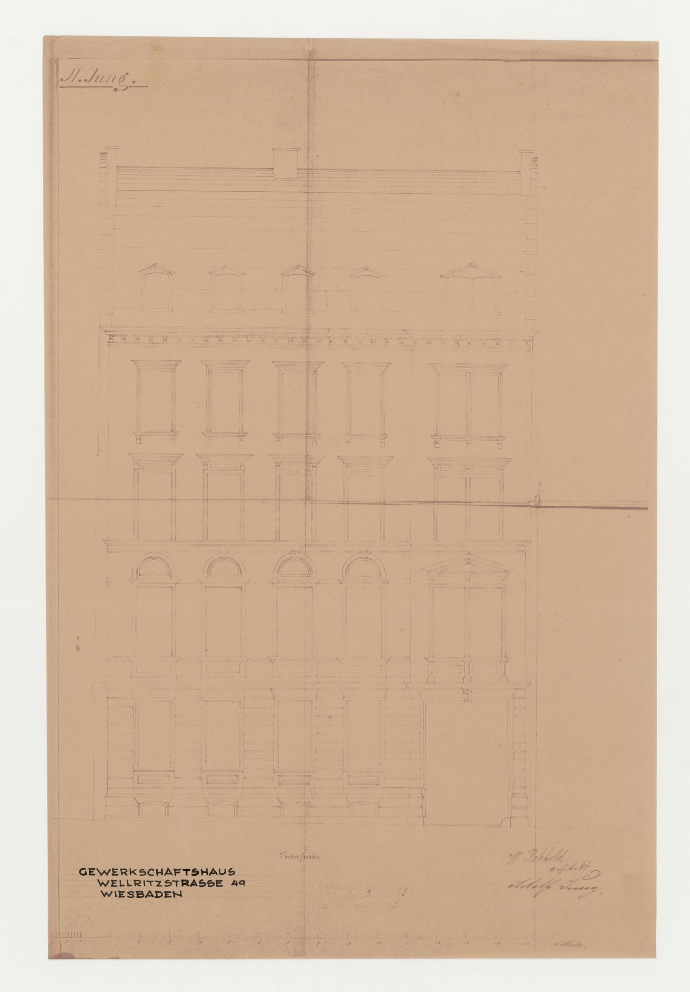 Elevation, possibly for alterations and additions for a trade union corporate headquarters, Wiesbaden, Germany