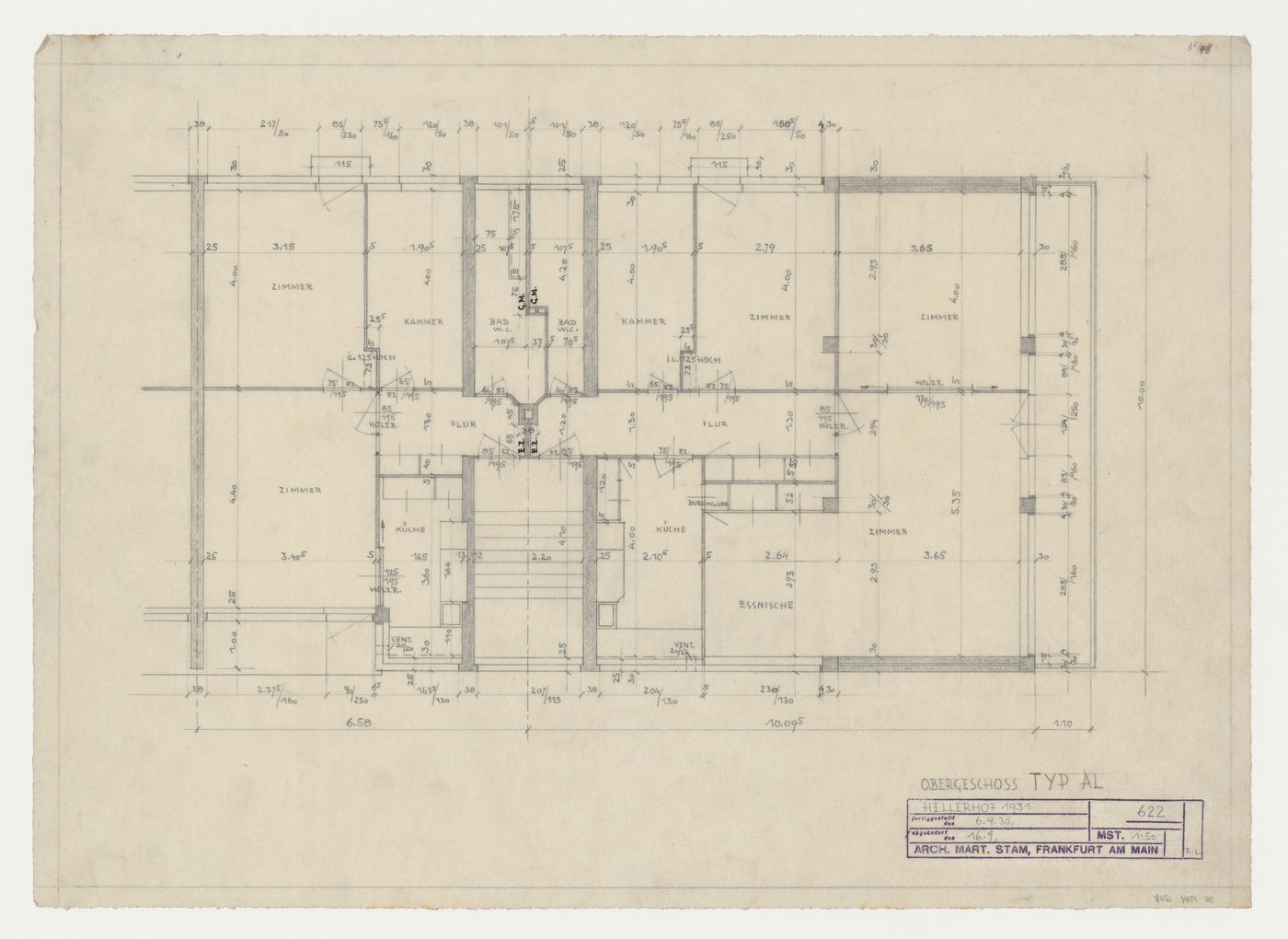 First floor plan for a type AL housing unit, Hellerhof Housing Estate, Frankfurt am Main, Germany