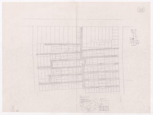 Sketch showing plots layout development for Minimum Cost Housing Group's plot in Aranya township, India, for Aranya Housing Project