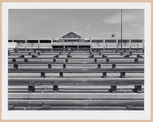 View of tiered seats at the Agora with Hangar des boutiques (now École navale des Forces canadienne) in the background, Port of Québec, Québec