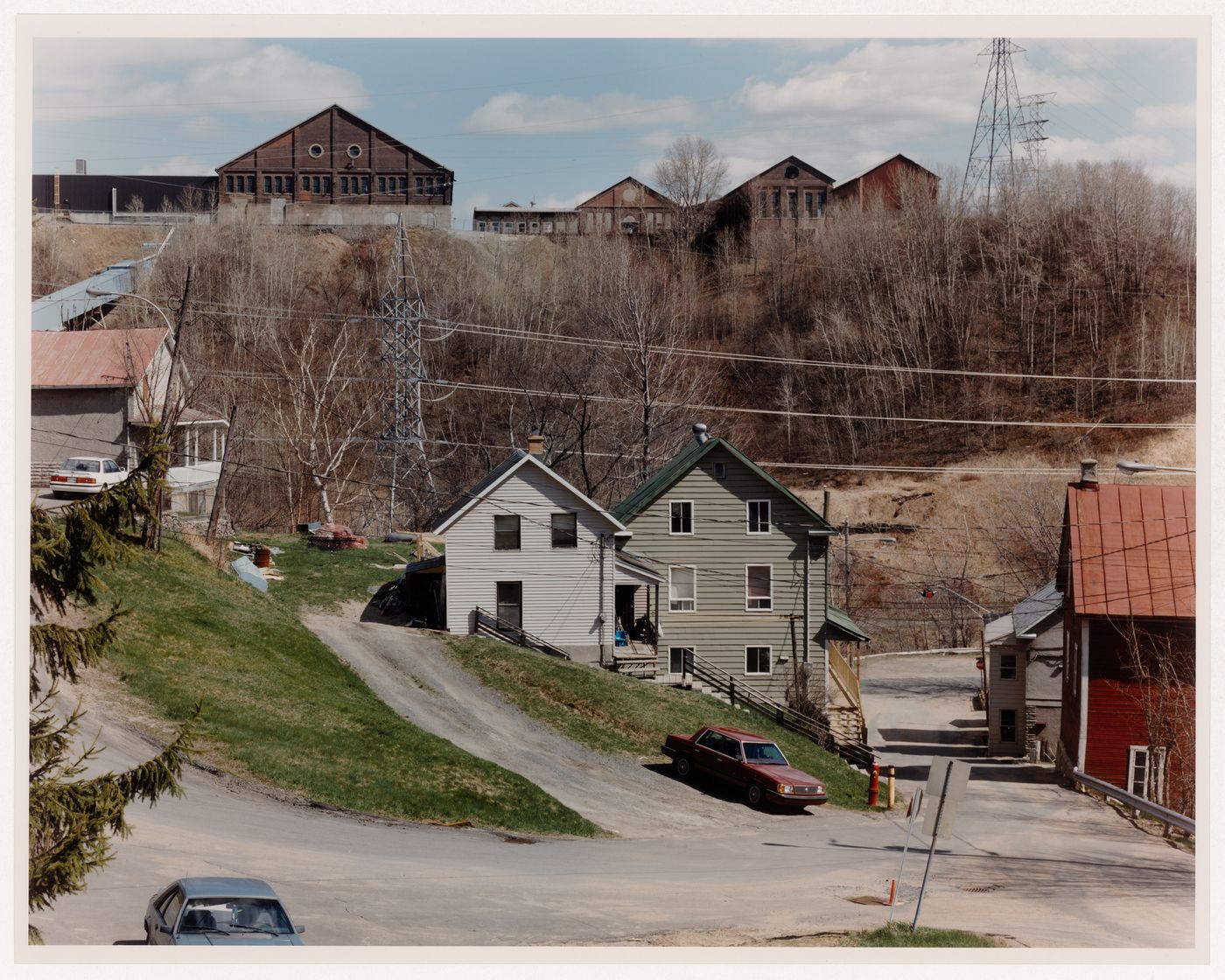 Houses in Baie-de-Shawinigan below the former Northern Aluminum Company smelter, looking southeast