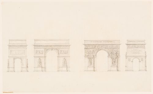 1801 Grand Prix Competition: Elevation for a triumphal arch entrance for a forum or public square dedicated to peace; verso: Elevations of triumphal arches, probably studies for the 1801 Grand Prix Competition