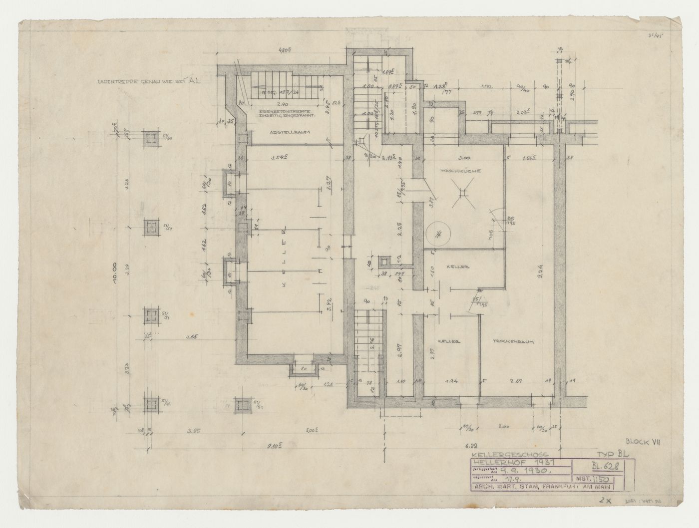 Basement plan for type BL housing units, Hellerhof Housing Estate, Frankfurt am Main, Germany