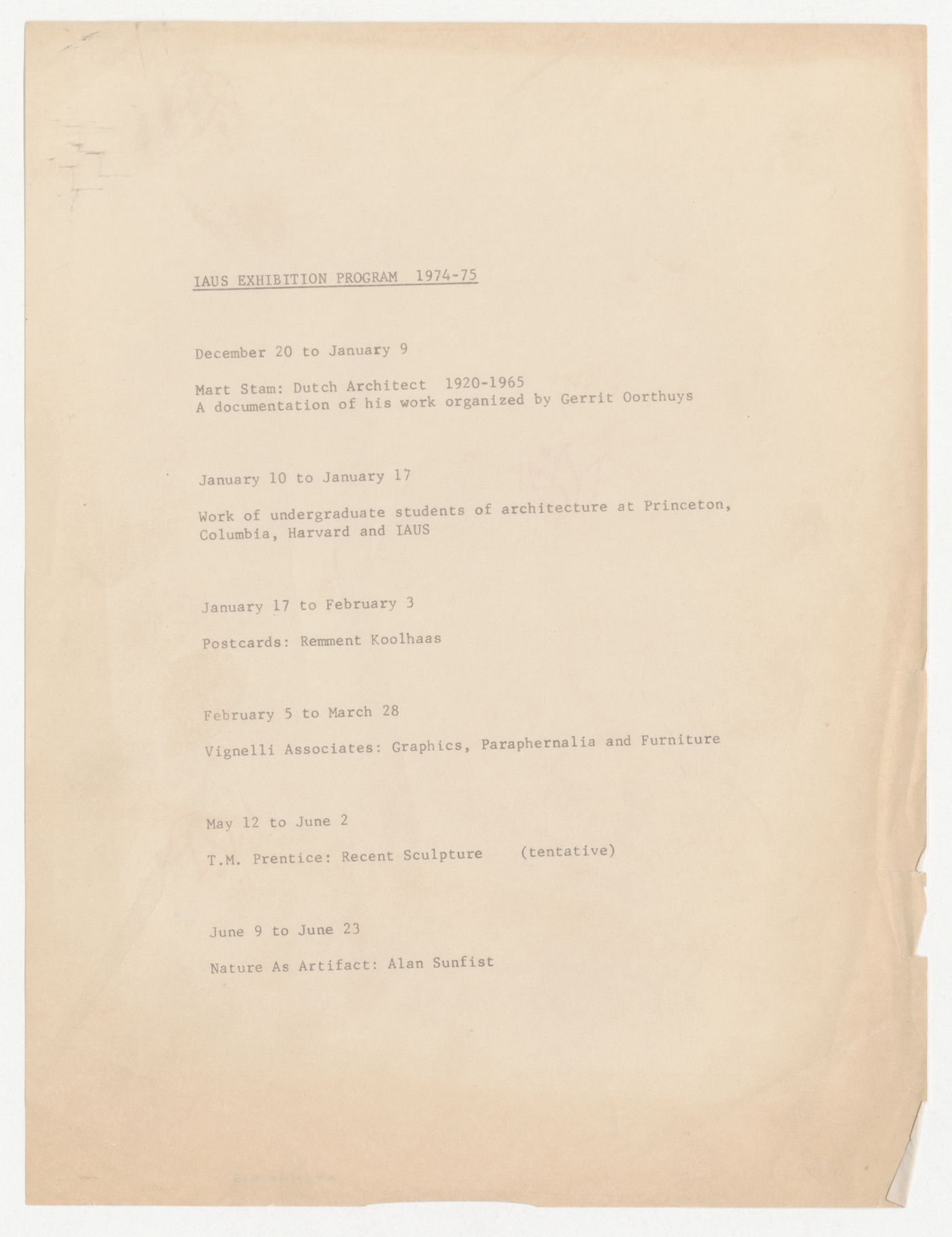 Exhibition program for 1974-1975