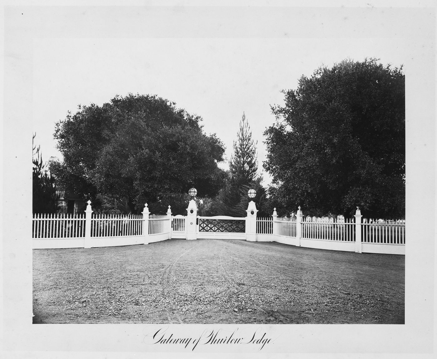 View of the gatehouse, Thurlow Lodge, Menlo Park, California