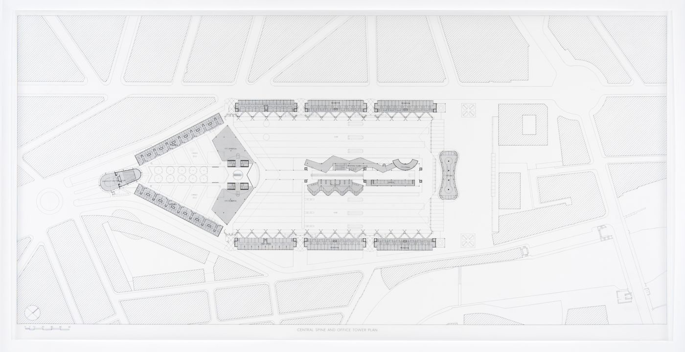 Abando Passenger Interchange, Bilbao, Spain: central spine and office tower plan