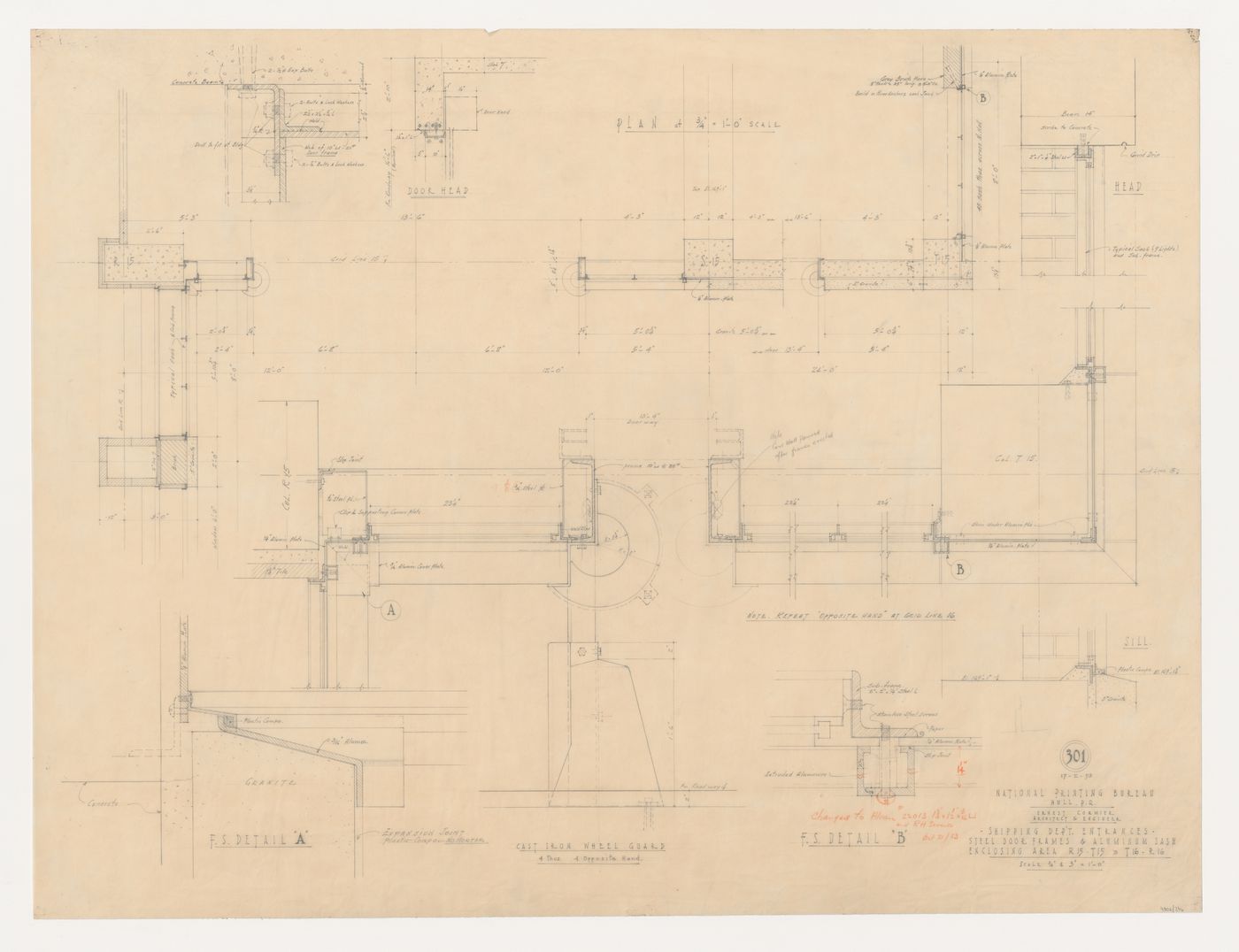 Plan et détails des entrées du département d'expédition, Imprimerie Nationale du Canada, Hull, Québec, Canada