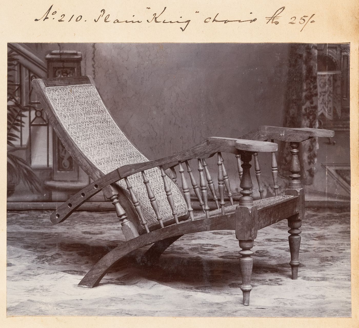 View of a chair, F. Beato Limited, C Road, Mandalay, Burma (now Myanmar)