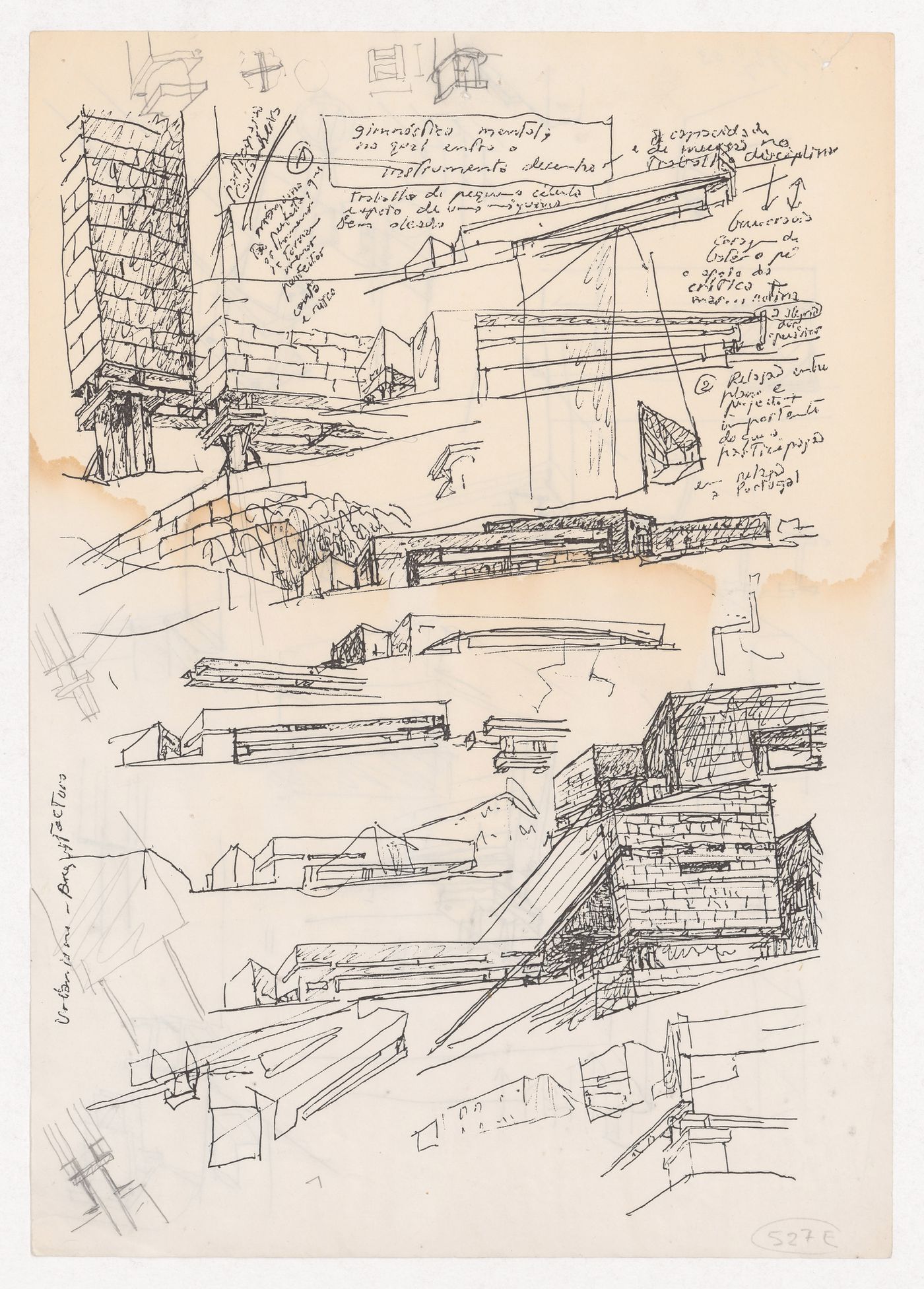 Sketch elevations and details with notes for Centro Galego de Arte Contemporânea, Santiago de Compostela, Spain; verso Sketch details for Centro Galego de Arte Contemporânea, Santiago de Compostela, Spain