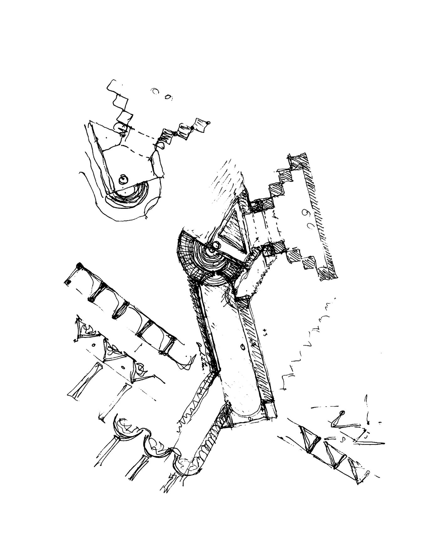 General Motors Advanced Concepts Center, Malibu, California: Advanced study of court, with elevation sketches of canopy structure