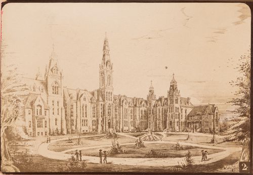 Photograph of a rendering of or for the principal façade of St. John's College, Winnipeg, Manitoba, Canada