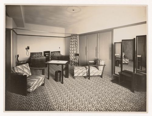 Interior view of a bedroom in Hôtel Atlantic, casino La Pergola, Saint-Jean-de-Luz, France