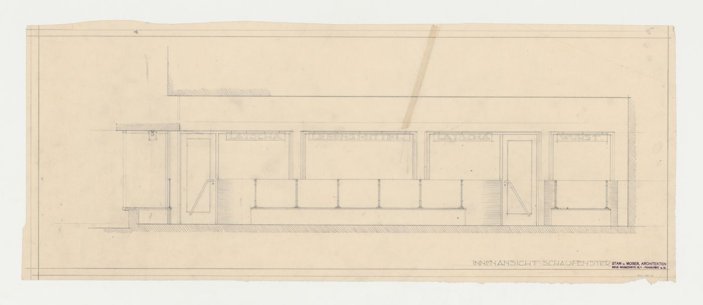 Interior elevation for a show-window for a Latscha store, Hellerhof Housing Estate, Frankfurt am Main, Germany