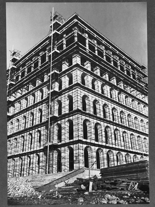 View of the construction of a building for the E42 1942 Rome Universal Exhibition